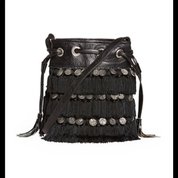 STELA 9 Leather Katari Coin Bucket Bag Black Fringe Tassels - Picture 11 of 11